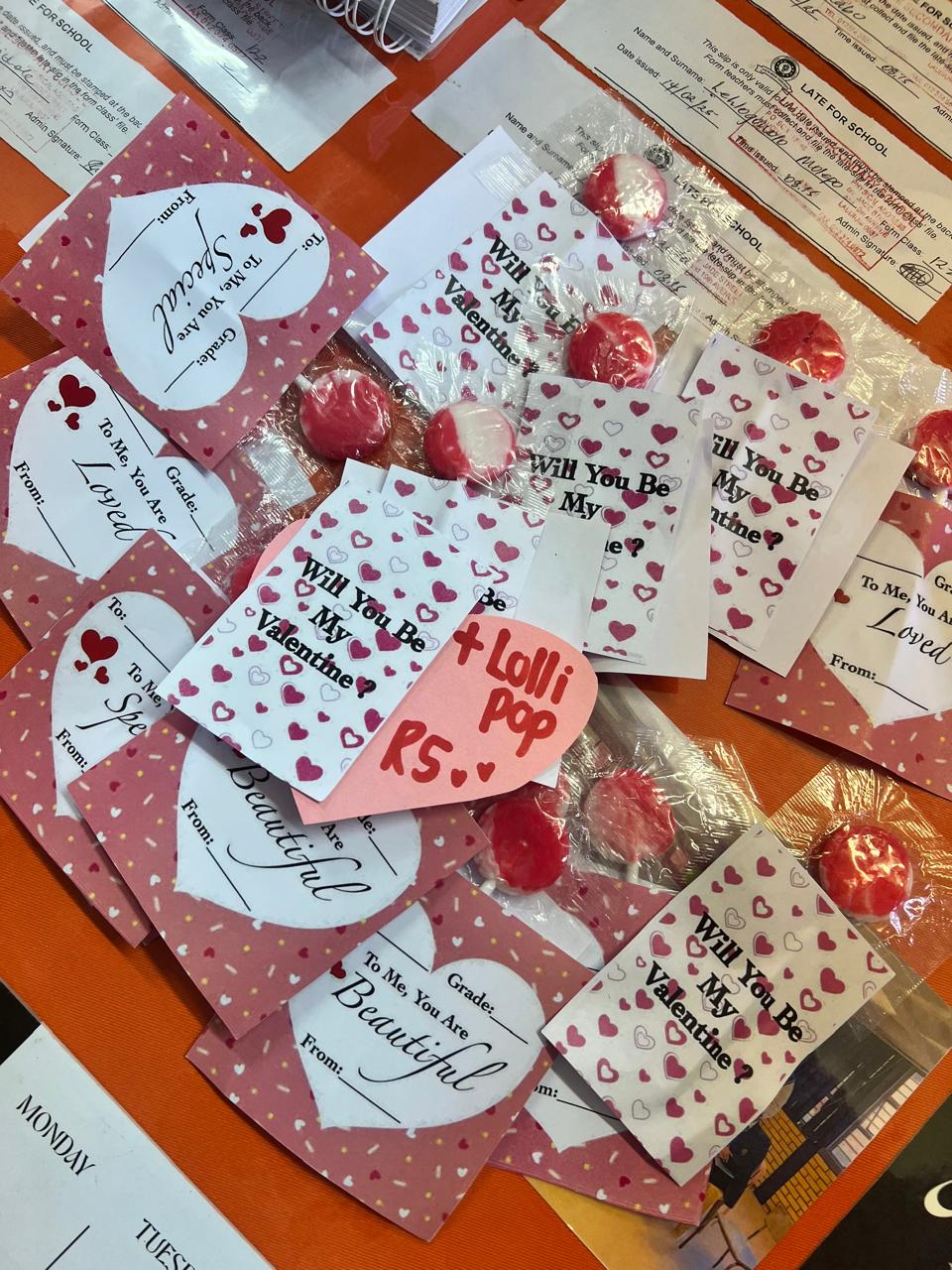 Handmade Valentine's Day cards and lollipops sold to raise funds